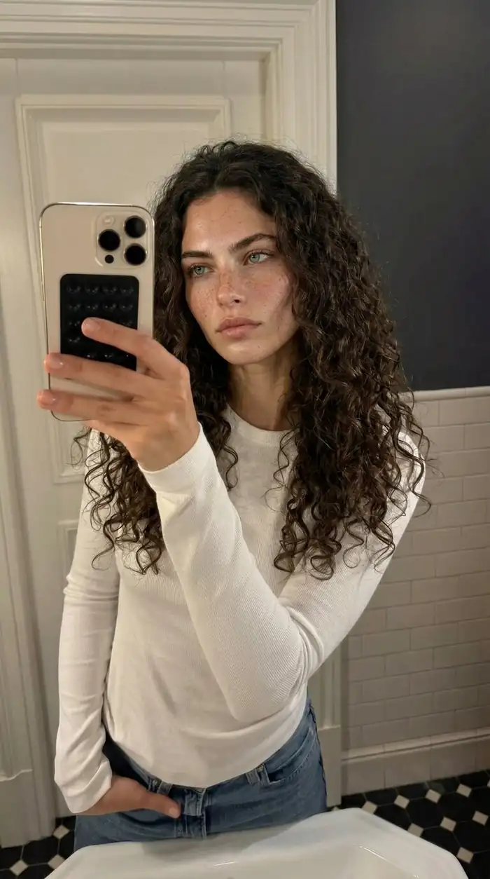 Curly Hair Bathroom Selfie